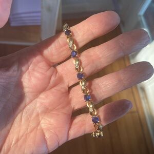 14k Yellow Gold Sapphire and Diamond Tennis Bracelet Size 6.25”~